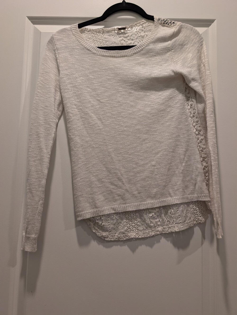 Poof! White Lace-Trim Long Sleeve Knit Top